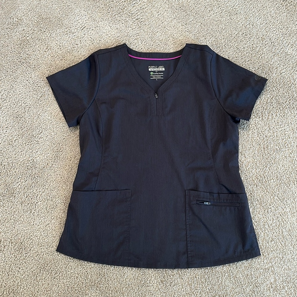 Scrub Top by purple label yoga.  Size L Dark Gray